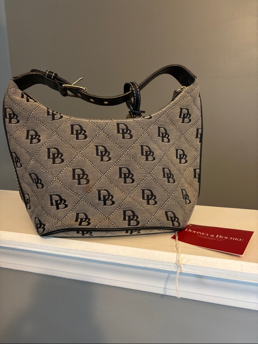 Dooney & Bourke Gray and Black Signature bucket Shoulder Bag
